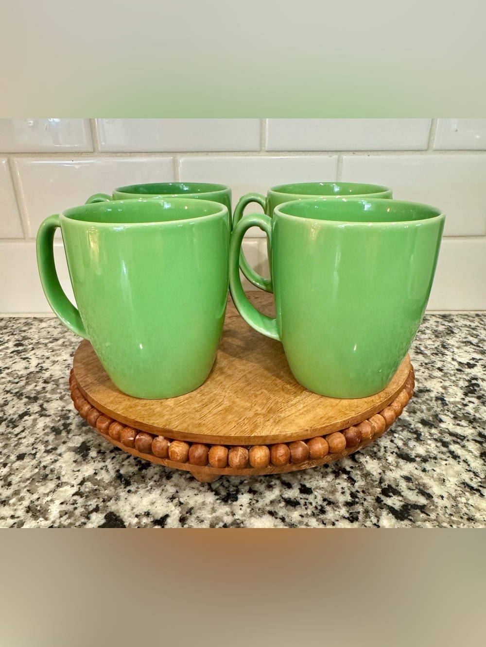 Vintage Corelle Stoneware Light Green  Ceramic Coffee Mugs - Set of 4 EUC